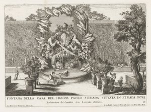 Fontaine avec un blason papal, deux tritons et des dauphins (série des fontaines dans les palais et jardins de Rome) - Giovanni Francesco Venturini