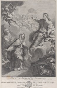 Sainte Margarita de Cortona, agenouillée devant le Christ, d