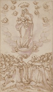 Madone et Enfant sur un croissant de lune apparaissant à un groupe de saints, prêtres et laïcs - Giovanni Guerra