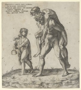 Énée sauvant Anchise, un jeune garçon portant une lanterne à gauche, vers 1525 - Giovanni Jacopo Caraglio