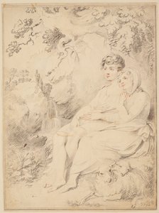 Jeune garçon et une fille avec une flûte et des moutons - Giovanni Lanfranco