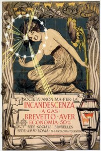 Publicité pour lampe à gaz incandescente, par Mataloni, Italie