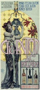 Affiche publicitaire de la distillerie de liqueur Gio Buton et C Bologna - Giovanni Maria Mataloni