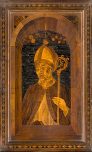 Chœur canonial en bois, incrusté par Giovanni Maria Platina 1484, Stallo supérieur, Sant