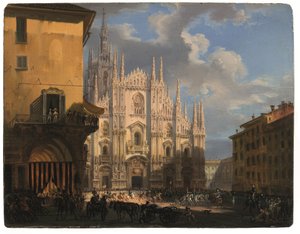 Vue de la Piazza Duomo avec le coperto dei Figini et l