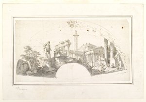 Design for a Fan : Capriccio avec des ruines romaines et l