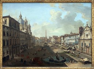 Piazza Navona à Rome avec la fontaine de Neptune au premier plan - Giovanni Paolo Pannini