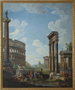 Un capriccio avec des personnages dans des ruines romaines - Giovanni Paolo Pannini