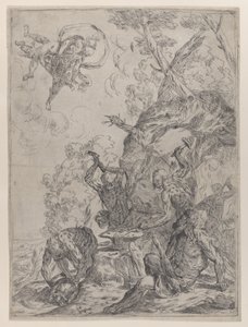 La forge de Vulcain avec des forgerons frappant une enclume avec des marteaux..., 1640-59 - Giovanni Pietro Possenti