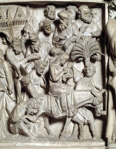 Détail des reliefs de la chaire réalisée par Giovanni Pisano : la fuite en Égypte (détail) - Giovanni Pisano