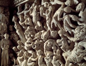 Détail des reliefs de la chaire réalisée par Giovanni Pisano (1248-1314) : les damnés (détail) 1302-1311 Cathédrale de Pise (Duomo di Pisa), Italie - Giovanni Pisano