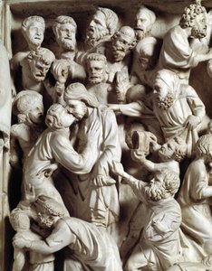 Détail des reliefs de la chaire réalisée par Giovanni Pisano (1248-1314) : le baiser de Judas (détail) 1302-1311 Cathédrale de Pise (Duomo di Pisa), Italie - Giovanni Pisano