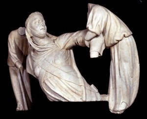 Monument funéraire de Marguerite de Brabant élevé dans les airs par deux anges - Giovanni Pisano