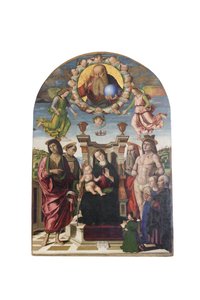 Madone et enfant en trône avec des saints - Giovanni Santi