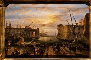 La marina de Livourne et la forteresse des Médicis en arrière-plan - Giovanni Signorini