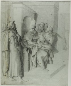 Pilate se lavant les mains, avec le Christ emmené : Partie gauche - Giovanni da Bologna