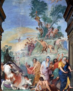 Les muses et les poètes chassés du Parnasse (détail de fresque) par Giovanni da San Giovanni (1592-1636) 1634-1642 Museo degli argenti, Palazzo Pitti, Florence - Giovanni da San Giovanni