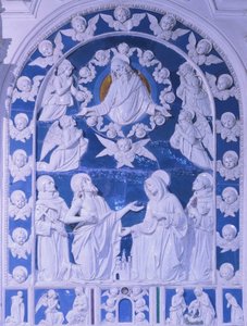 La Madone entre les saints François, Dominique et Bernard, par Giovanni della Robbia (1469-1529), Église de San Francesco à Foiano della Chiana, Toscane - Giovanni della Robbia