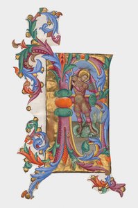 Initiale R oder B: Heiliger Michael und der Drache, Ausschnitt aus einem Antiphonar