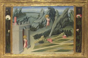 Saint Jean-Baptiste se retirant dans le désert Panneau de prédelle, 1454 - Giovanni di Paolo