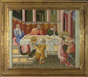 La tête de Jean-Baptiste apportée à Hérode (prédelle) - Giovanni di Paolo