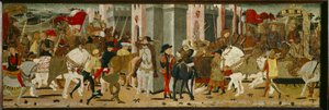 Panneau de Cassone : Entrée triomphale de Romulus et Tatius à Rome - Giovanni di Ser Giovanni