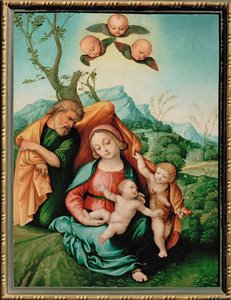 Sainte Famille (peinture sur bois) - Girolamo Marchesi da Cotignola
