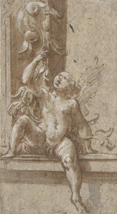 Un putto assis sur un cadre - Girolamo Mazzola Bedoli