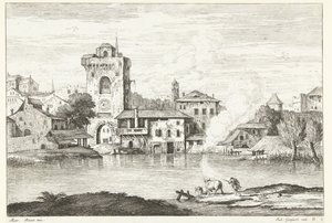 Vue de la ville avec une tour au bord de l