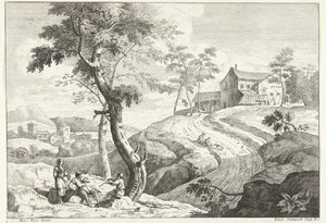 Paysage avec joueurs de flûte près d