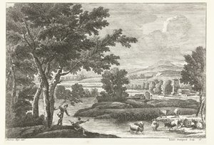 Paysage avec bergers et bétail près de l