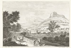 Paysage avec charrette à bœufs et funérailles - Giuliano Giampiccoli