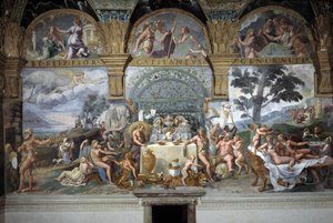 Le banquet noble célébrant le mariage de Cupidon et Psyché, mur sud de la Salle de Cupidon et Psyché, c.1527-31 (fresque) - Giulio (and workshop) Romano