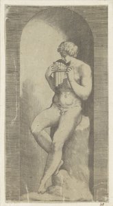 Homme nu avec flûte de Pan dans une niche