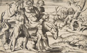 Un Silène ivre chevauchant un âne soutenu par des satyres, 1531-76