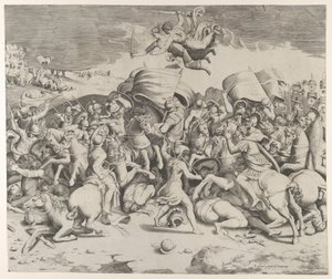 Constantin vainquant le tyran Maxence, des anges portant des épées volent au-dessus, 1544 - Giulio Bonasone