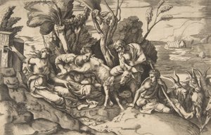 Jupiter allaité par la chèvre Amalthée - Giulio Bonasone