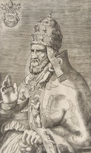 Portrait du pape Marcel II, main droite levée face à gauche, vers 1555 - Giulio Bonasone