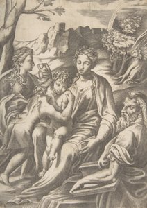 La Sainte Famille avec Marie-Madeleine et Jean-Baptiste embrassant le Christ, 1543 - Giulio Bonasone
