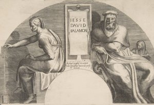Les ancêtres du Christ flanquant une tablette inscrite, composition à sommet arqué, 1531-76 - Giulio Bonasone
