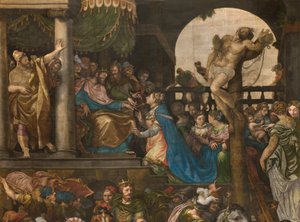 Mur en face de la contre-façade du transept sud, Giuseppe Campi, Triomphe de Mardochée 1567, (détail)
