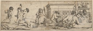 Bacchanale avec des satyres et des putti, une figure masculine nue allongée devant, 1633-78 - Giulio Carpioni