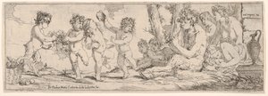 Bacchanale avec satyre jouant du luth et entouré de quatre figures, qui regardent vers un satyre, 1640-60 - Giulio Carpioni