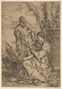 Sainte Famille avec la Vierge lisant, la Vierge assise de profil avec un livre dans sa main gauche - Giulio Carpioni