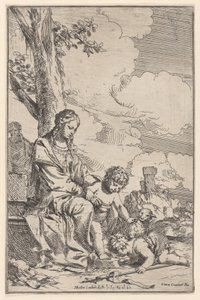 La Sainte Famille avec le jeune Saint Jean embrassant les pieds du Christ