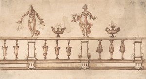 Conception pour une balustrade avec figures féminines et urnes, XVIe-XVIIe siècle