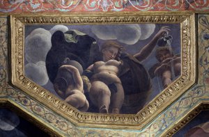 Une nymphe. Fresque de Giulio Romano, 1528, Salle d
