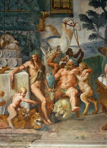 Bacchanales - le banquet des dieux (fresque) - Giulio Romano