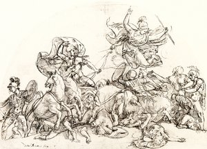 Diomède, blessé par Pandarus, est réconforté par Pallas Athéna - Giulio Romano