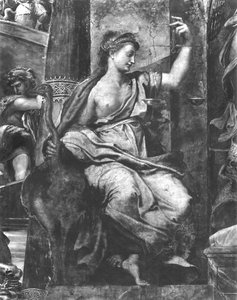 Justice, une des deux Vertus entourant le Pape Saint Urbain Ier (d.230) Chambres de Raphaël (détail)